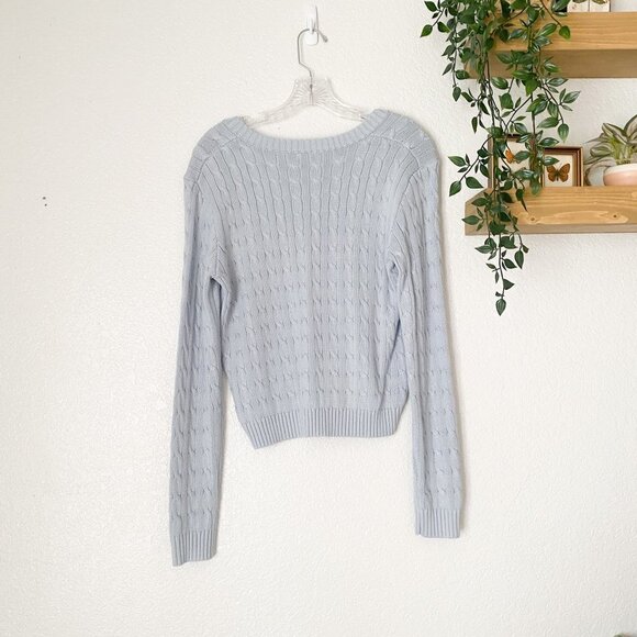 🦋 BRANDY MELVILLE JOHN GALT Leigh Cable Knit Light Blue Sweater Preppy Small - Picture 4 of 4